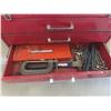Image 4 : Metal Tool Box w/ 1/4" and 3/8" Socket Set, Teflon Tape, Files, Punches, Vise Grips, Screwdrivers