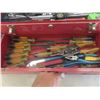 Image 6 : Metal Tool Box w/ 1/4" and 3/8" Socket Set, Teflon Tape, Files, Punches, Vise Grips, Screwdrivers