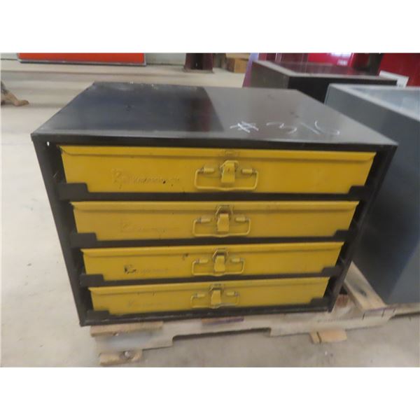 Metal 4-Drawer Cabinet w/ Drain Plugs, Washers, Solder Wire, Tire Repair Supplies, Stems, Valves