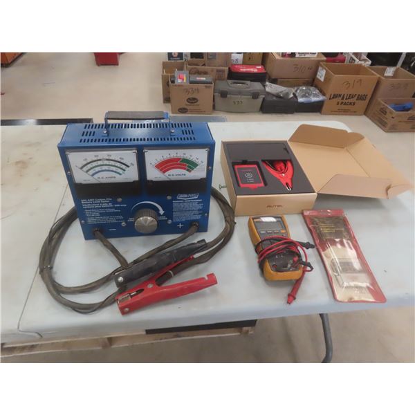 UltraPro 500 Amp Battery Load Tester, Autel Battery Tester, Fluke 115 Multimeter, and 600 Amp