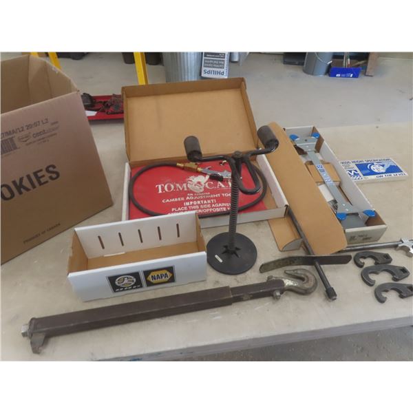 Tomcat Camber Adjusting Tool, Steering Wheel and Brake Pedal Locks, OTC Tie Rod Adjusting Tools