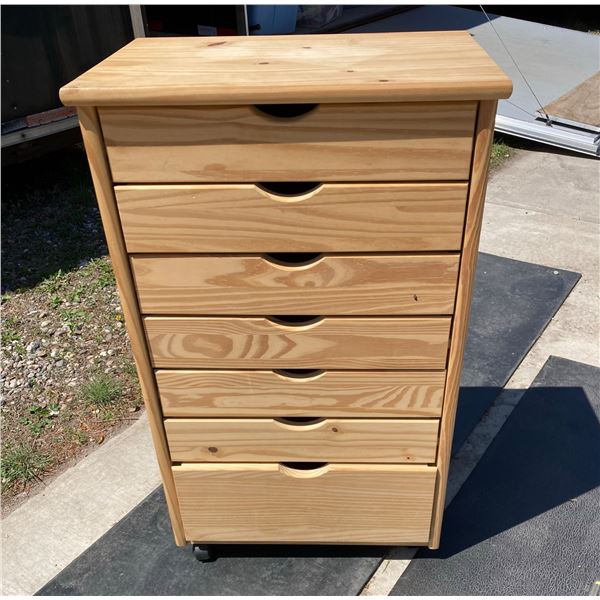 PINE 6-DRAWER ROLLING CART
