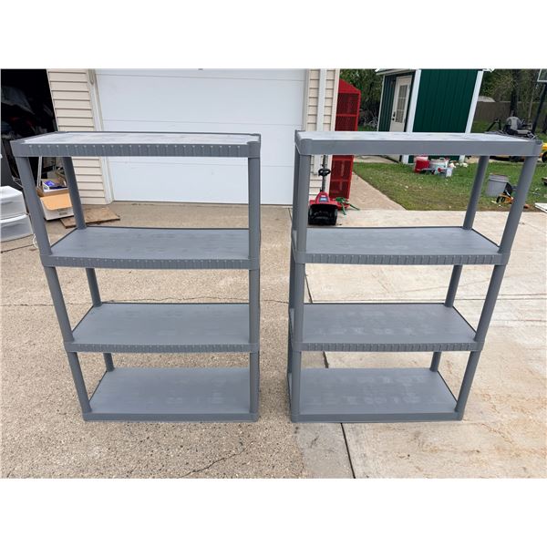 PLASTIC SHELVING UNIT - FOUR TIERS; LOT OF 2