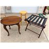 Image 1 : QUEEN ANNE TABLE, LUGGAGE RACK, AND STOOL