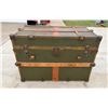 Image 1 : VINTAGE TRAVEL CHEST/TRUNK - METAL AND WOOD-BOUND STEAMER TRUNK