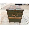 Image 2 : VINTAGE TRAVEL CHEST/TRUNK - METAL AND WOOD-BOUND STEAMER TRUNK