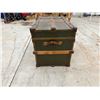 Image 4 : VINTAGE TRAVEL CHEST/TRUNK - METAL AND WOOD-BOUND STEAMER TRUNK