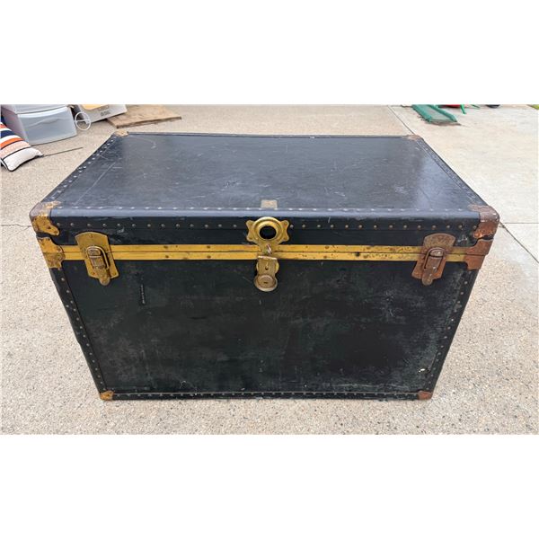 VINTAGE BLACK STEAMER TRUNK