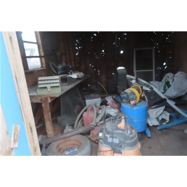 Ridgid Shop Vac, Pressure Tank w/ 1/3 HP Motor, Fan, Yard Tools, Post Hole Digger, Gas Cans