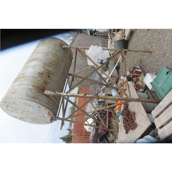 Mixed Lot - 20 Gal Oil Tank, Scaffolding, Chain, Fuel Tank, Yard Trailer, Wire Cable and More