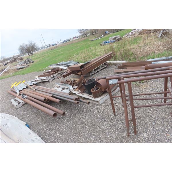 Pipe, Channel, Tubing 18" to 24 FT, Angle Iron, 3 Steel Saw Horses, Steel Cable