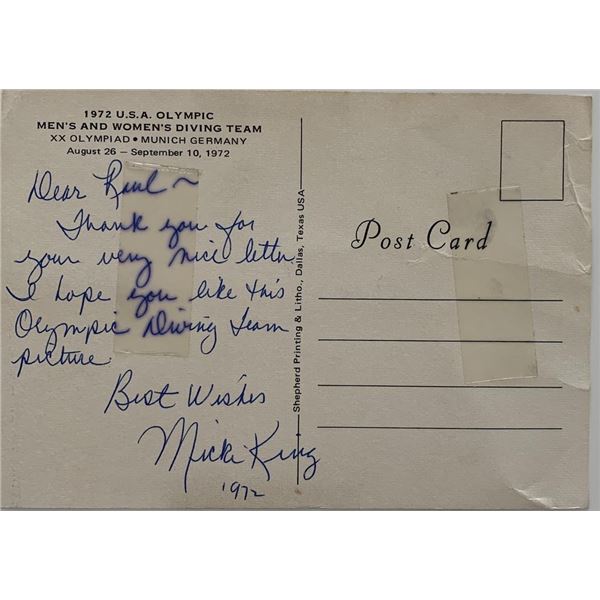 1972 Olympian Micki King signed post card