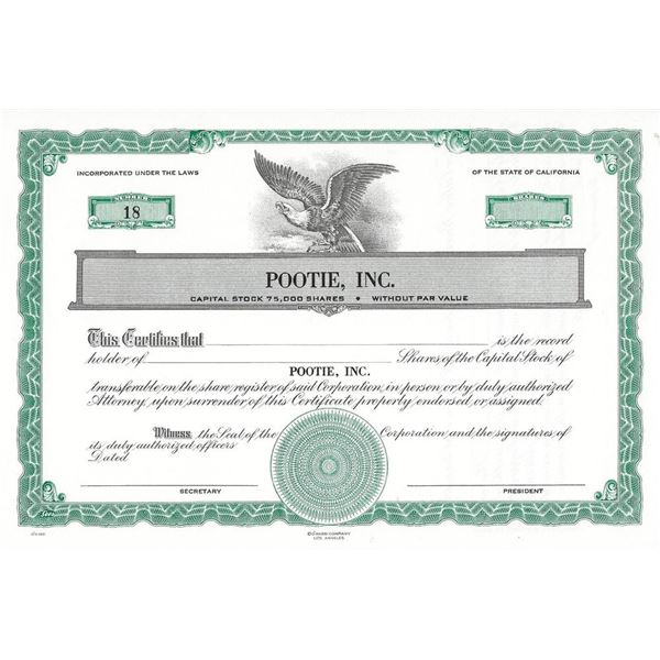 Ruth Buzzi - Pootie, Inc. Capital Stock Shares Certificate #18