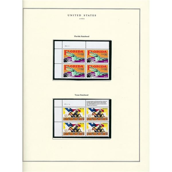 1995 US stamp collector sheet featuring Florida and Texas stamps