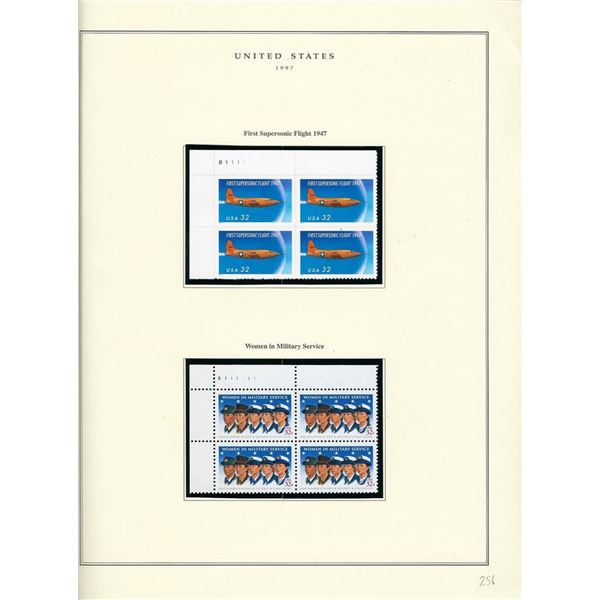 1997 US stamp collector sheet featuring First Supersonic Flight 50th Anniversary and Women in Milita