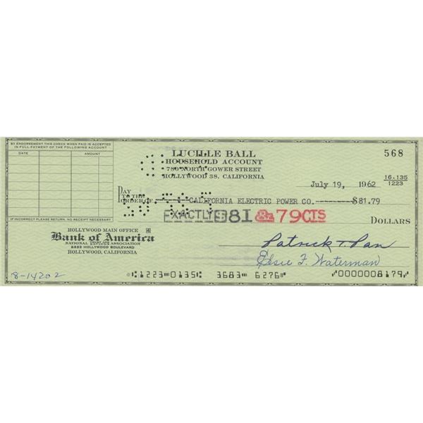 Lucille Ball Business check