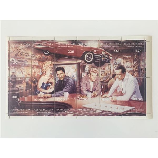 Legends of Hollywood Evening at Ricks - Elvis, James Dean, Bogart, Monroe Stamp Sheet - Russia