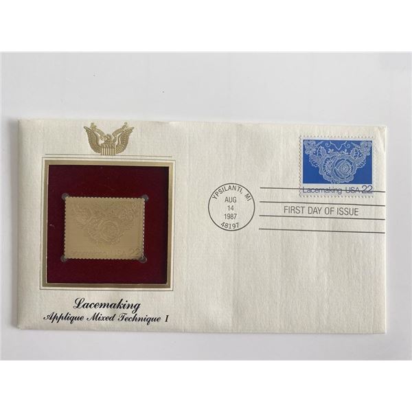 Lacemaking AppliquÃ© Mixed Technique I Gold Stamp Replica First Day Cover