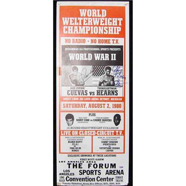 Thomas Hearns Jose Cuevas Signed WWII 11x28 Original Poster