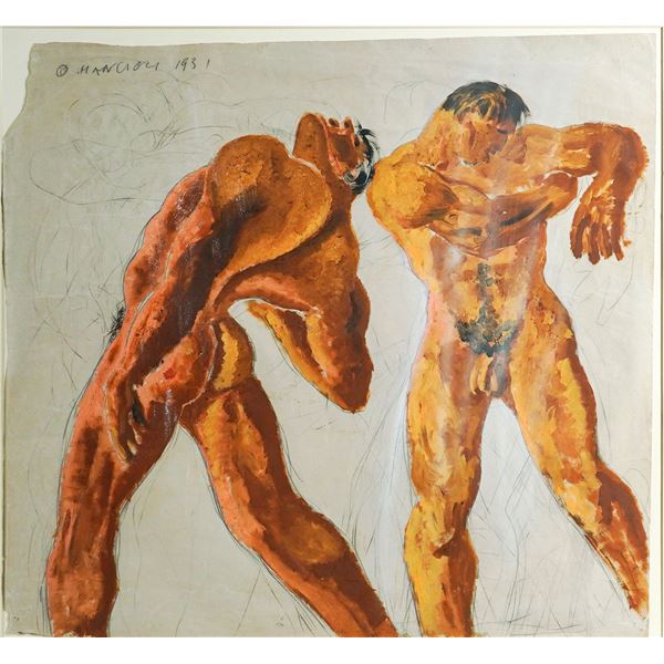 Ottorino Mancioli (Italian 1908-1990), Oil on Paper, Male Nudes, Signed