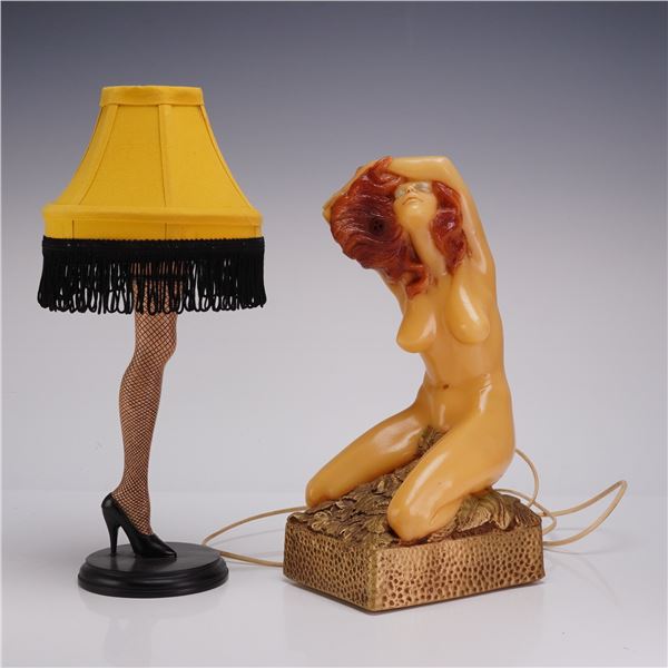 Two Novelty Collectibles Including NECA A Christmas Story Leg Lamp and Erotica Telephone