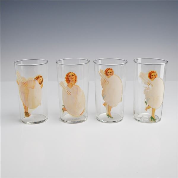 Set of Four Vintage Risque Peek-A-Boo Pin-Up Drinking Glasses