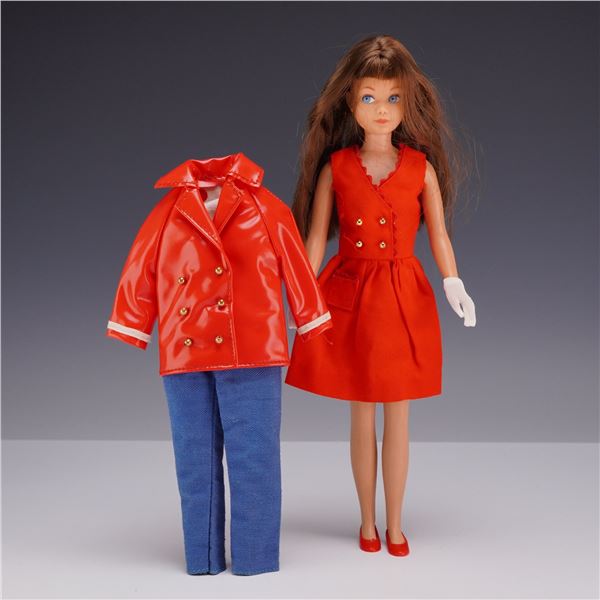 1963 Mattel Skipper Doll with Red Sensation Patent Jacket and Jumpsuit Outfit