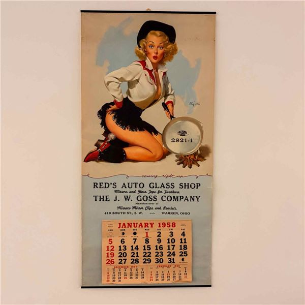 1958 Advertising Pin-Up Wall Calendar with Art by Gil Elvgren