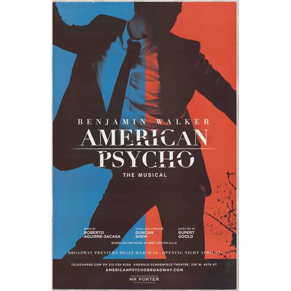 American Psycho: The Musical Starring Benjamin Walker, Original Broadway Production Poster