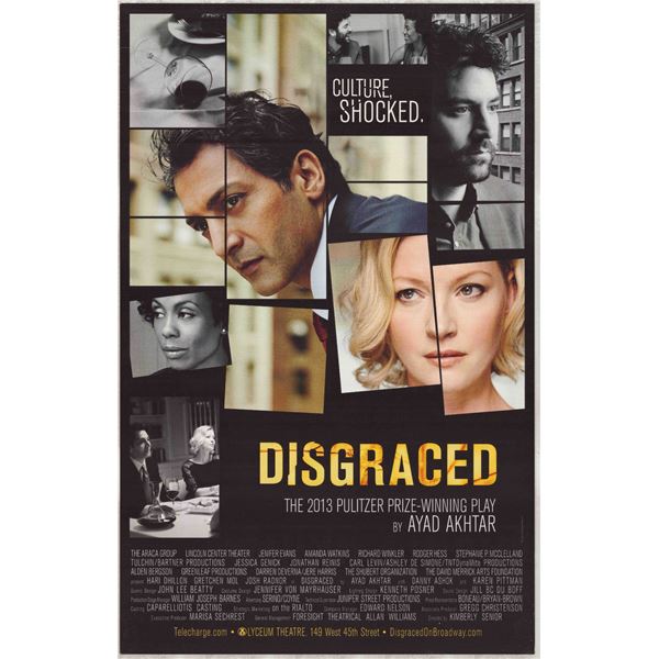 Disgraced by Ayad Akhtar, Original Broadway Window Card Poster, Lyceum Theatre 2014