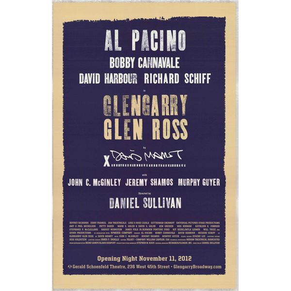 Glengarry Glen Ross, Original Opening Night Broadway Production Poster, November 11, 2012