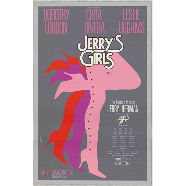 Jerry's Girls Original Broadway Theatre Poster Board, Music & Lyrics by Jerry Herman