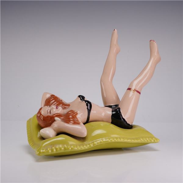 Mid-Century Ceramic Pin-up Style Girl in Black Bikini Figurine