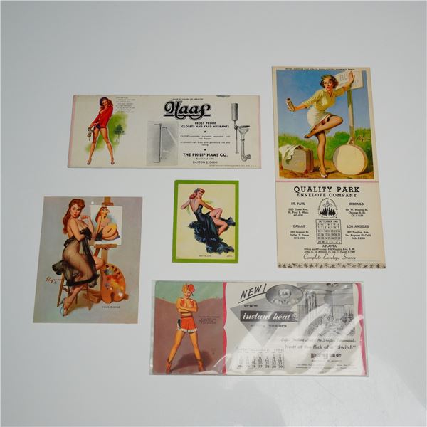 5pc Collection of Vintage Pin-Up Advertising Ephemera Including Gil Elvgren Art