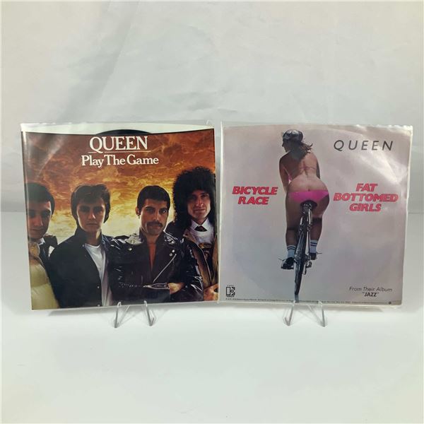 Two Queen 7-Inch Vinyl Record Singles Including Bicycle Race and Play The Game