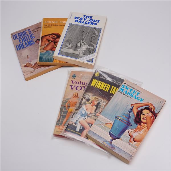 Six Piece Collection of Vintage Pulp Erotica Books - Mixed Publishers and Authors, mid-20th Century.