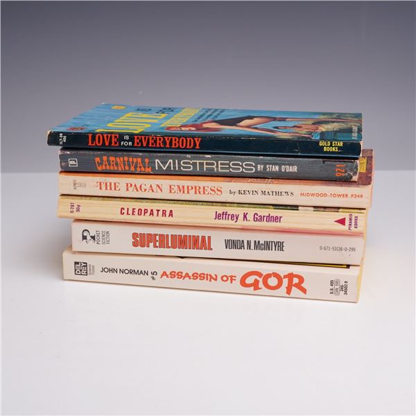 6pc Erotica Sleaze and Pulp Fiction Paperbacks. Various Publishers, c. 1959-1984.
