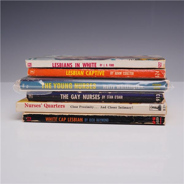 6pc Vintage Lesbian Pulp Fiction Books, Nurse Theme. Mid-20th Century.
