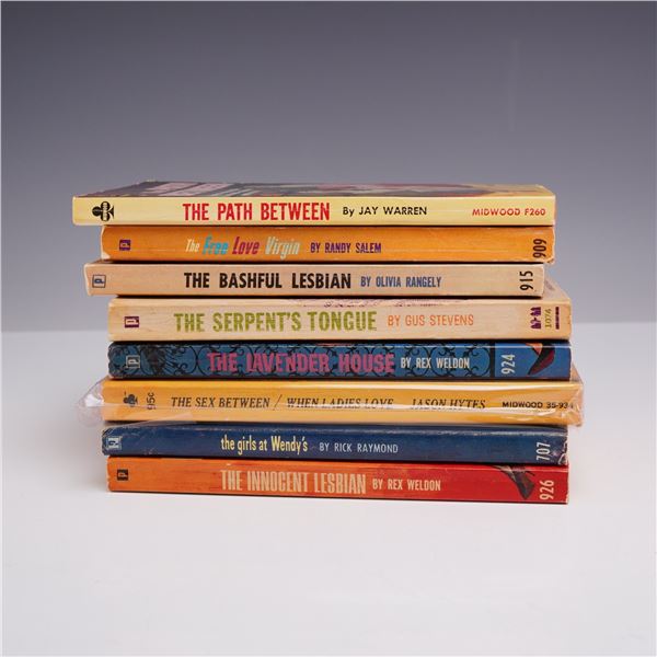 8pc Lesbian Pulp Fiction Novels. Midwood and Brandon, circa 1960s.