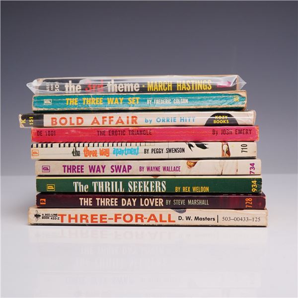 9pc Erotica and Sleaze Pulp Fiction Paperbacks. Various Publishers, ca. 1960s.