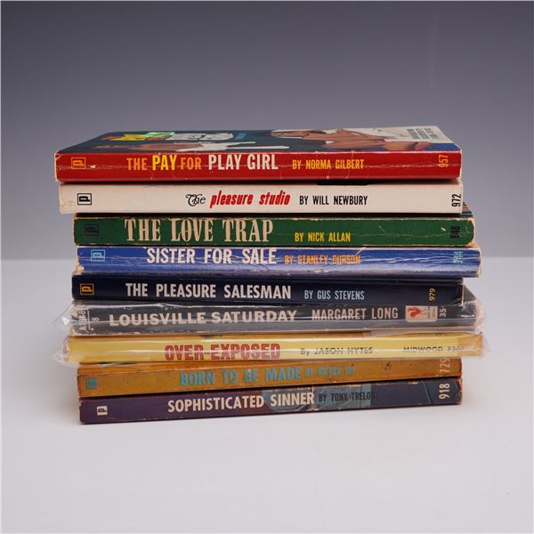 9pc Erotica Sleaze Pulp Fiction Paperbacks. Various Publishers, c. 1958-1965.