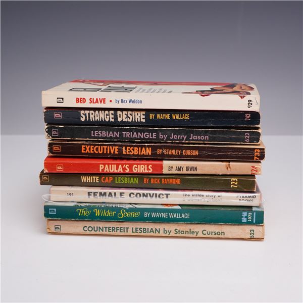 9pc Lesbian Pulp Fiction Books. Brandon House and Pyramid Books, c. 1950-1965.