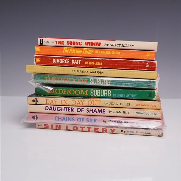 10pc Erotica Sleaze Pulp Fiction Books. Midwood, Brandon House, and Others, c. 1960s.
