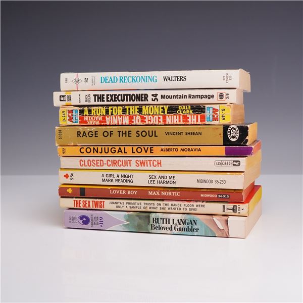 10pc Pulp Fiction and Sleaze Erotica Paperback Books, 1952-1988