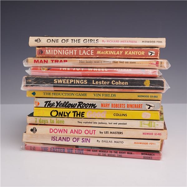 12pc Erotica Sleaze Pulp Fiction Paperback Books. Multiple Publishers, c. 1945-1966.