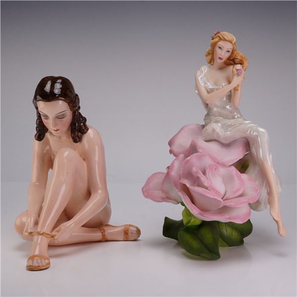 Two Porcelain Figurines Including Goebel Nude and Franklin Mint Lady Rose