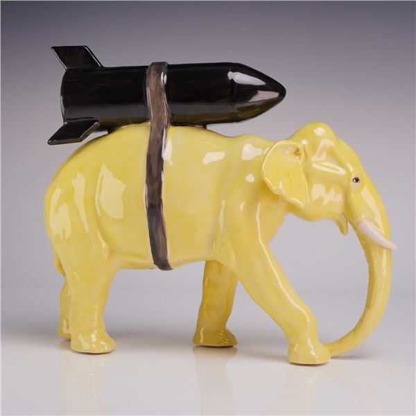 Kevin Francis Street Art Heavy Weaponry Unique 1 of 1 Yellow Elephant with Missile by Victoria Bourn