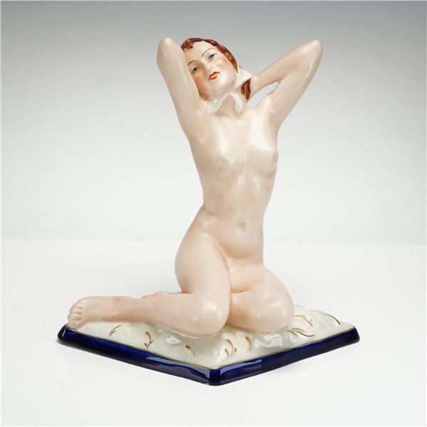 Royal Dux Czechoslovakia Porcelain Figurine of a Nude Woman with Bonnet
