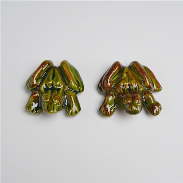 Pair of Vintage Ceramic Glazed Naughty Frogs
