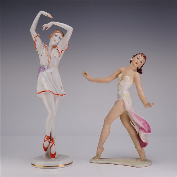 Two German Art Deco Porcelain Dancer Figurines by Rosenthal and Hutschenreuther